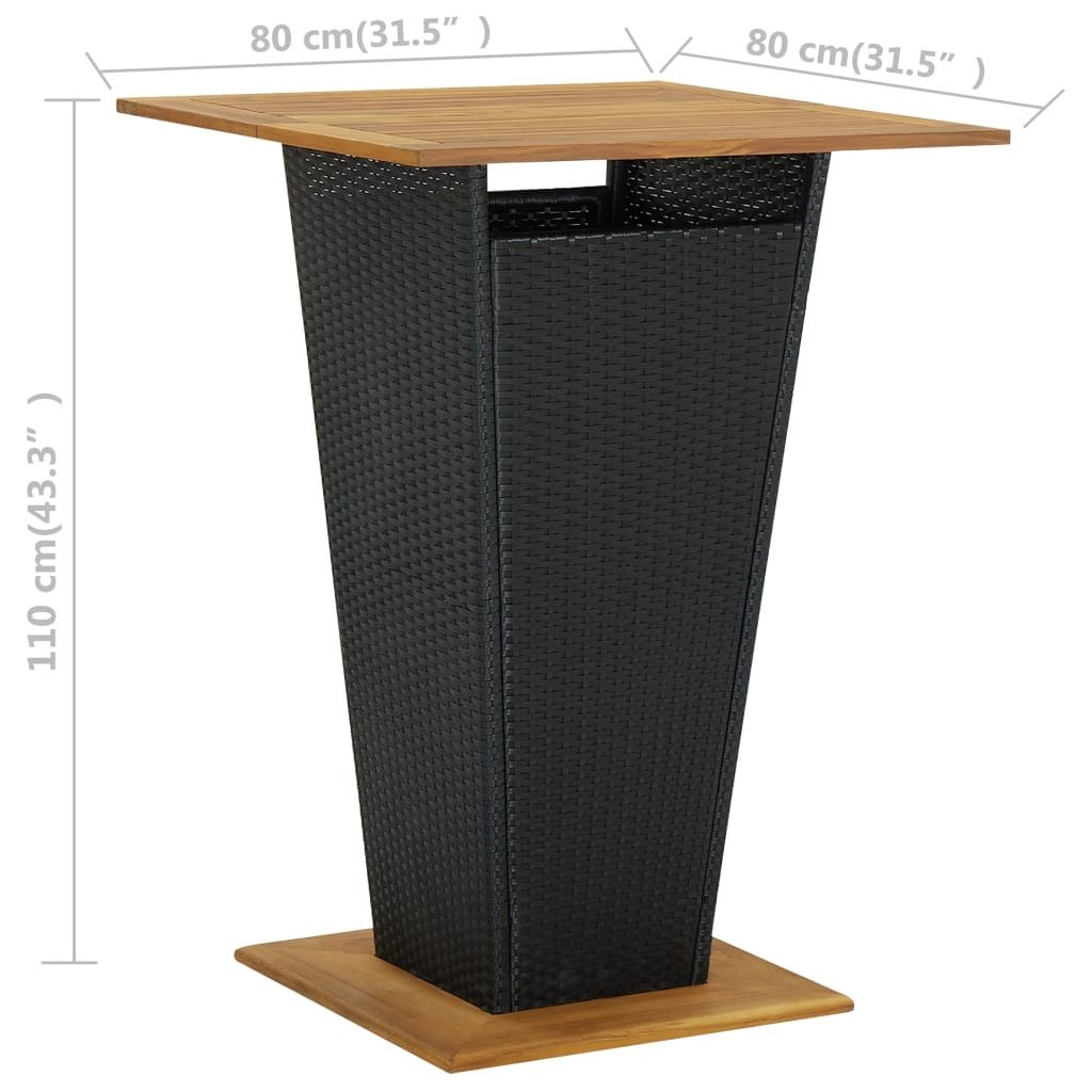Baro staliukas, juodas, 80x80x110cm, poliratanas ir akacija