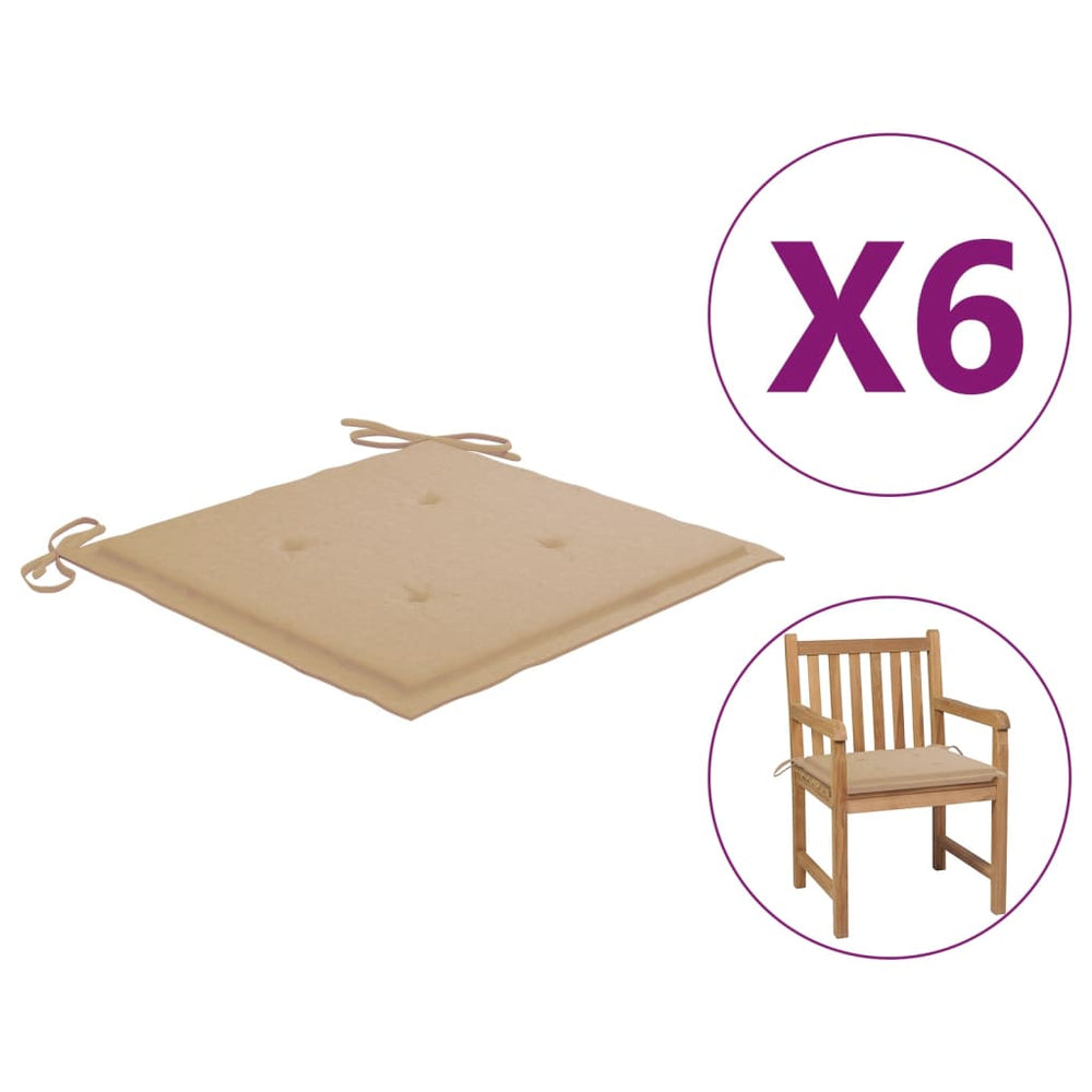 Sodo kėdės pagalvėlės, 6vnt., smėlio, 50x50x4cm, audinys