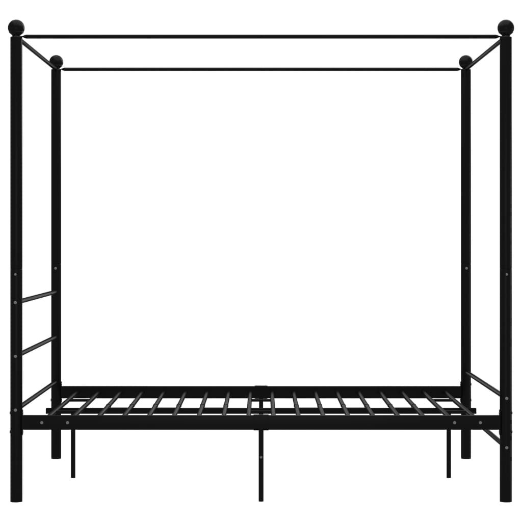 Lovos rėmas su baldakimu, juodos spalvos, 140x200cm, metalas