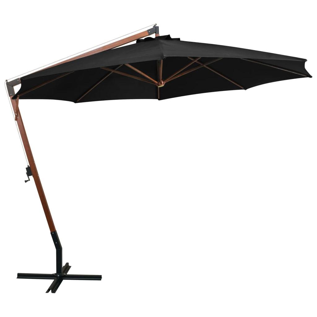 Kabantis skėtis su stulpu, juodas, 3,5x2,9m, eglės masyvas