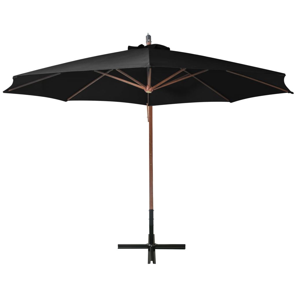 Kabantis skėtis su stulpu, juodas, 3,5x2,9m, eglės masyvas