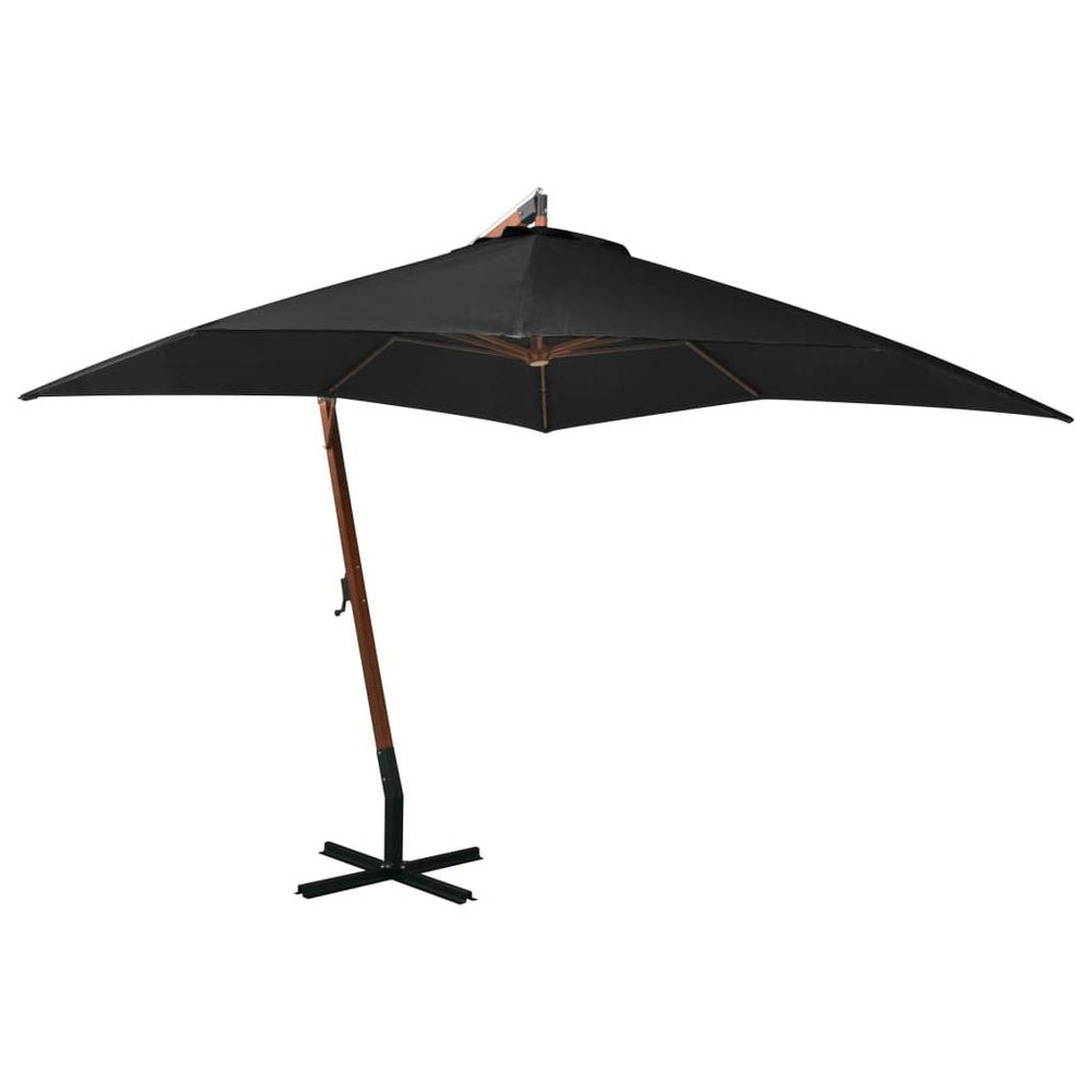 Kabantis skėtis su stulpu, juodas, 3x3m, eglės masyvas