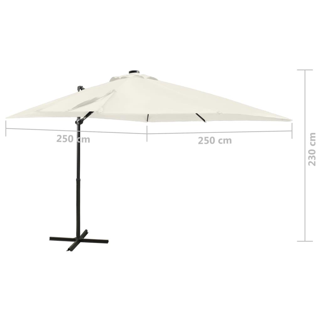 Gembinis skėtis su stulpu ir LED lemputėmis, smėlio, 250cm