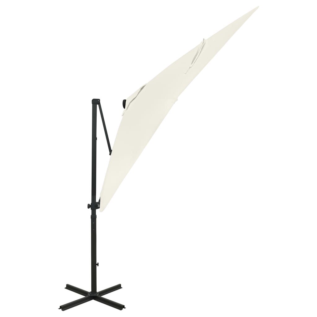 Gembinis skėtis su stulpu ir LED lemputėmis, smėlio, 250cm