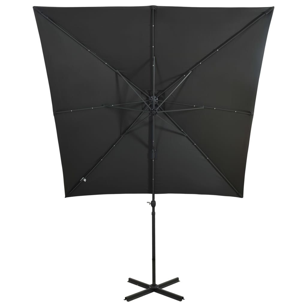 Gembinis skėtis su stulpu ir LED lemputėmis, antracito, 250cm