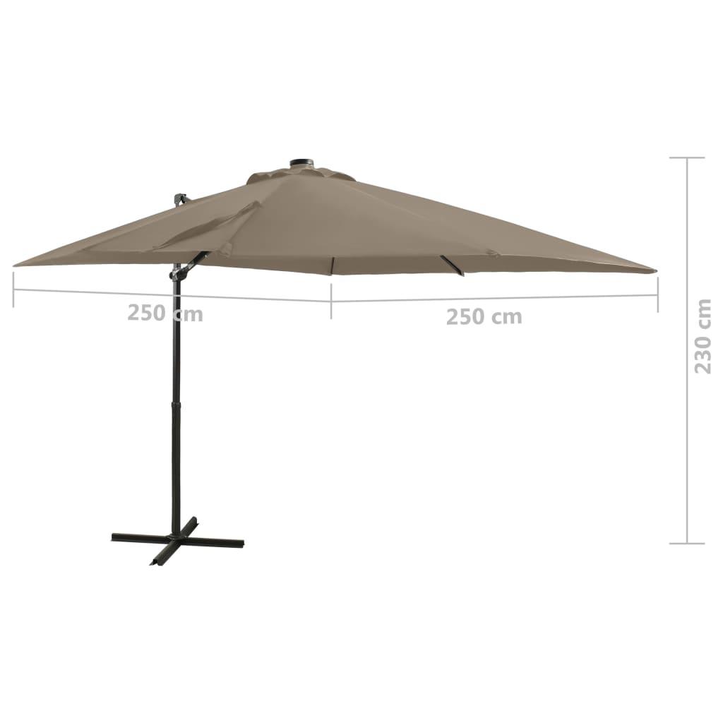Gembinis skėtis su stulpu ir LED lemputėmis, taupe, 250cm