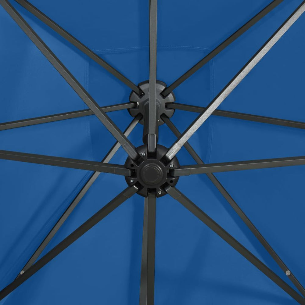Gembinis skėtis su stulpu ir LED lemputėmis, mėlynas, 250cm