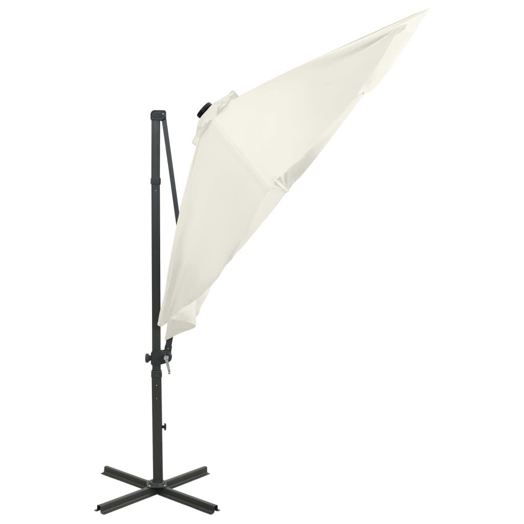 Gembinis skėtis su stulpu ir LED lemputėmis, smėlio, 300cm