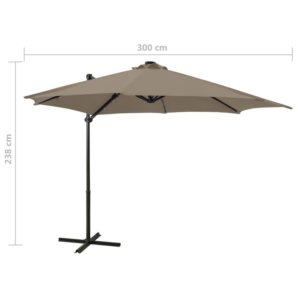 Gembinis skėtis su stulpu ir LED lemputėmis, taupe, 300cm