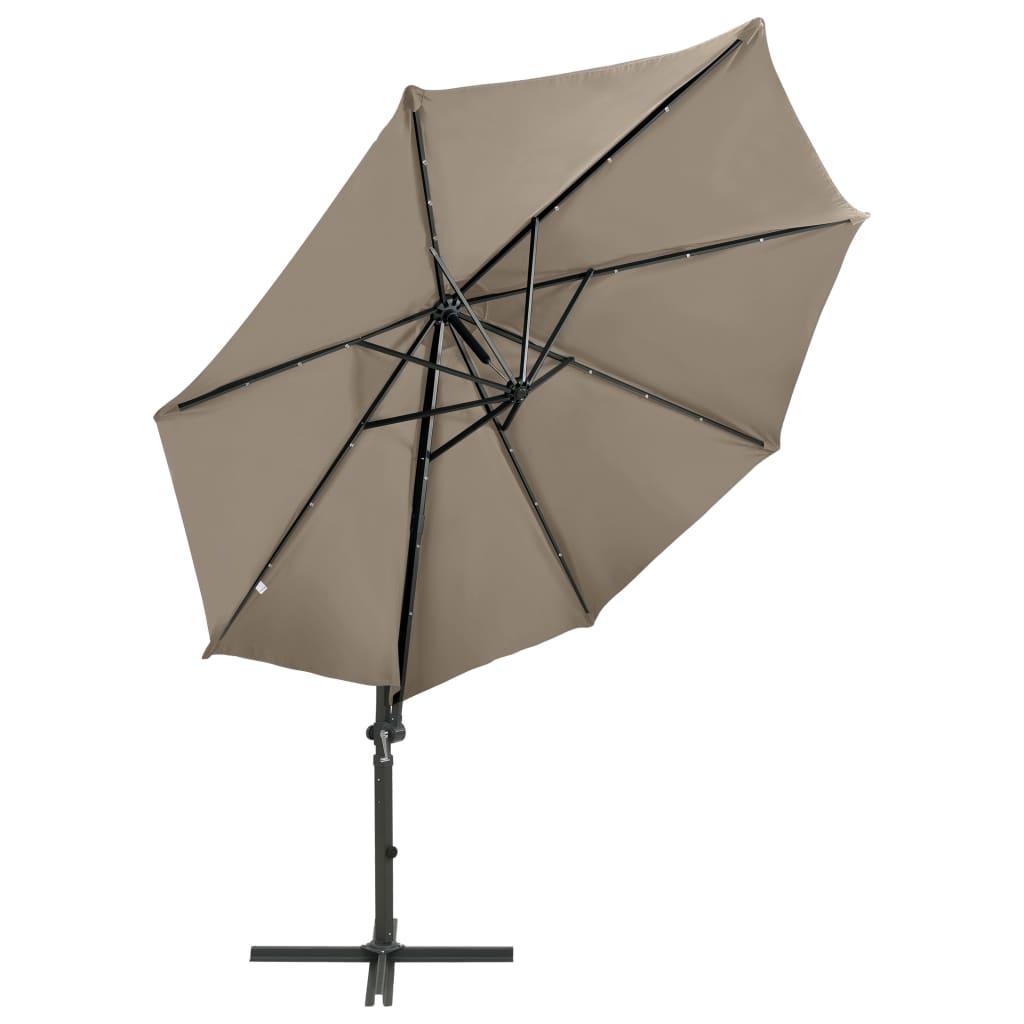 Gembinis skėtis su stulpu ir LED lemputėmis, taupe, 300cm