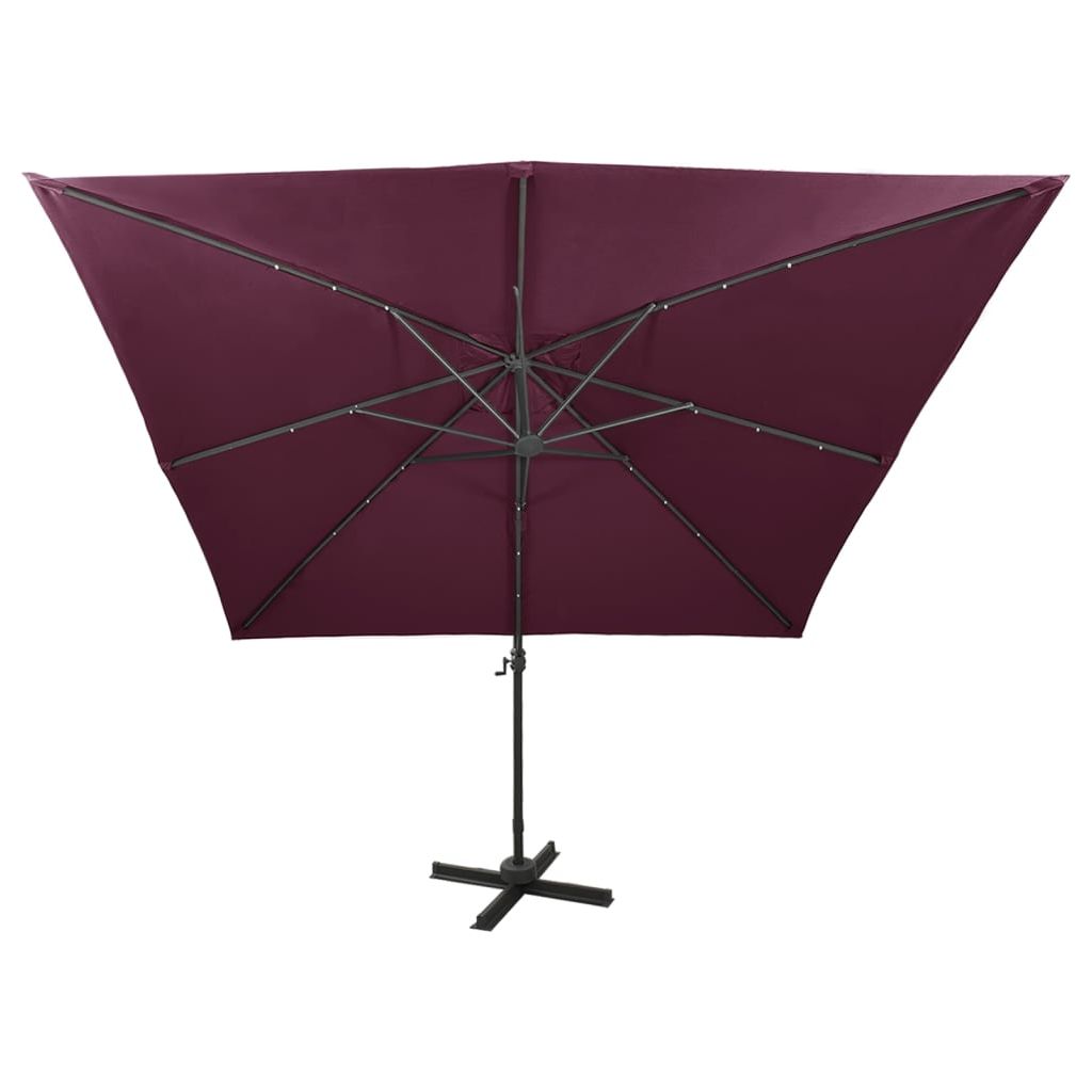 Gembinis skėtis su stulpu ir LED lemputėmis, raudonas, 300cm