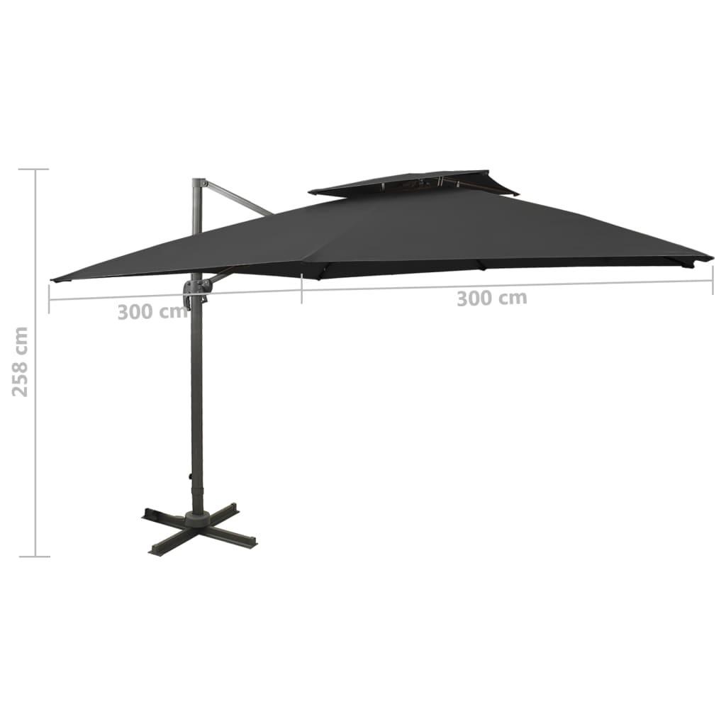 Gembinis skėtis su dvigubu viršumi, juodos spalvos, 300x300cm