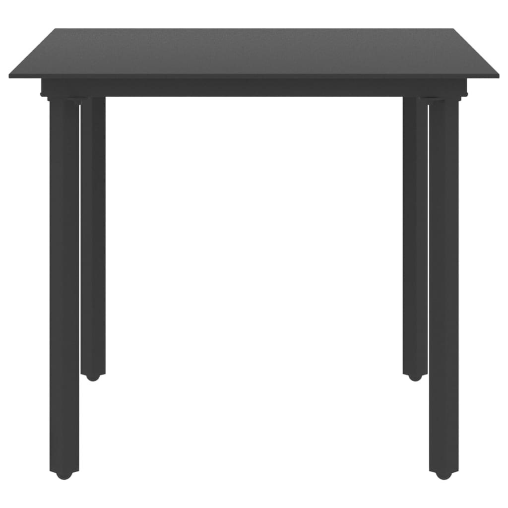 Sodo valgomojo stalas, juodas, 80x80x74cm, plienas ir stiklas