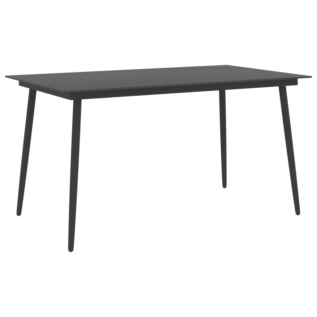Sodo valgomojo stalas, juodas, 150x90x74cm, plienas ir stiklas