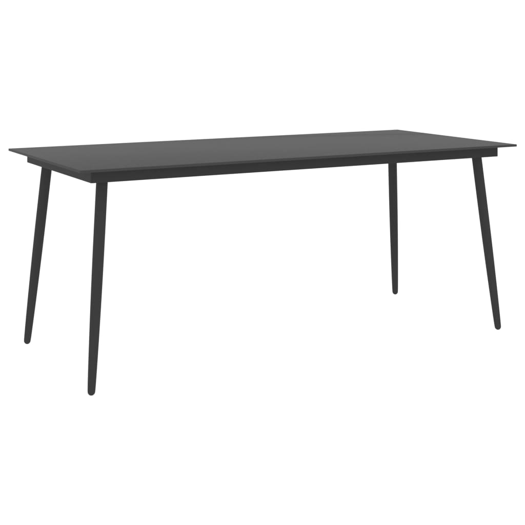 Sodo valgomojo stalas, juodas, 190x90x74cm, plienas ir stiklas
