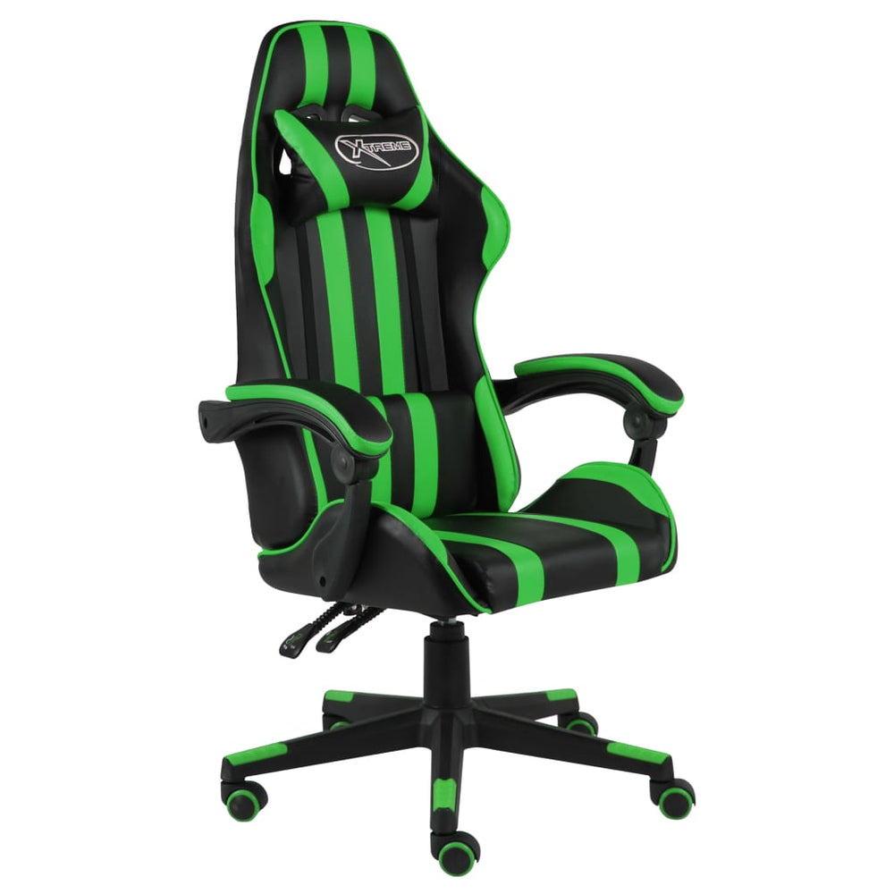 Žaidimų kėdė, juodos ir žalios spalvos, dirbtinė oda (2052)