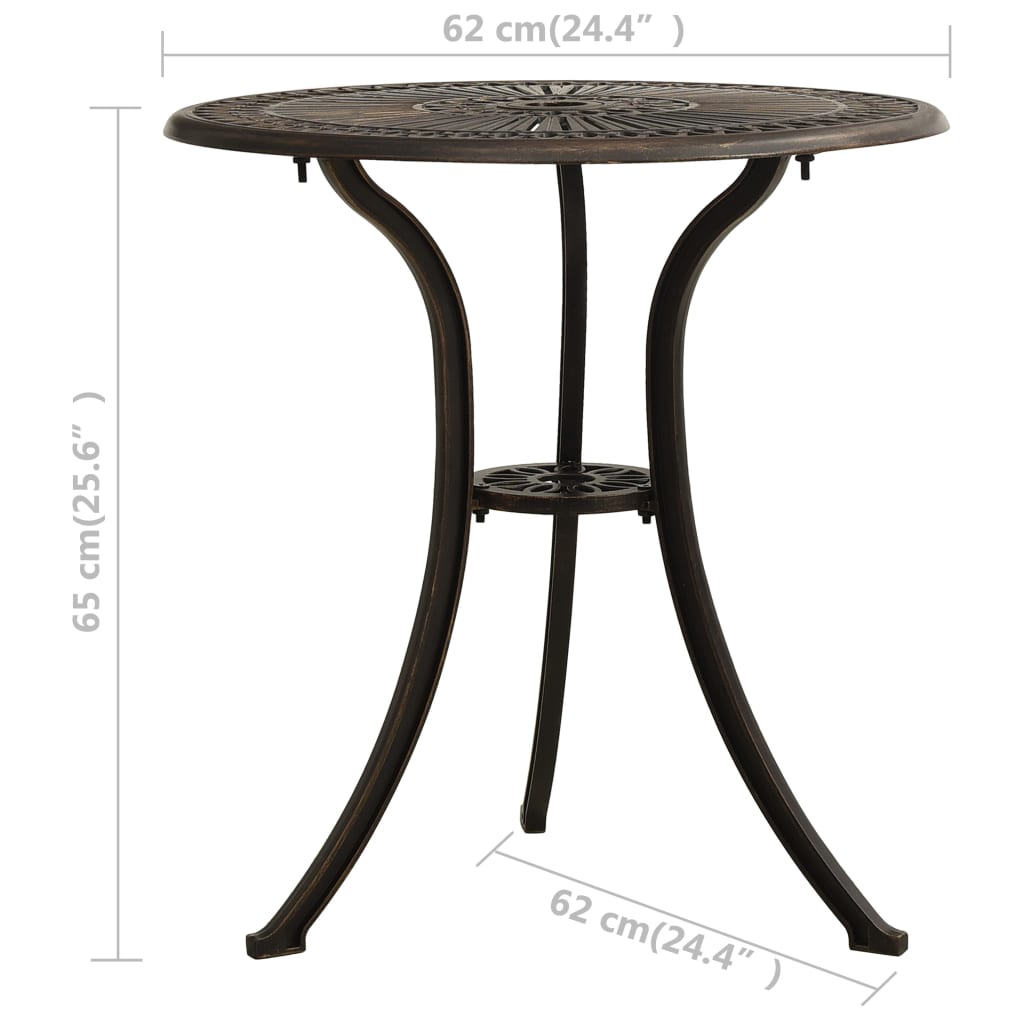 Sodo staliukas, bronzinės spalvos, 62x62x65cm, lietas aliuminis