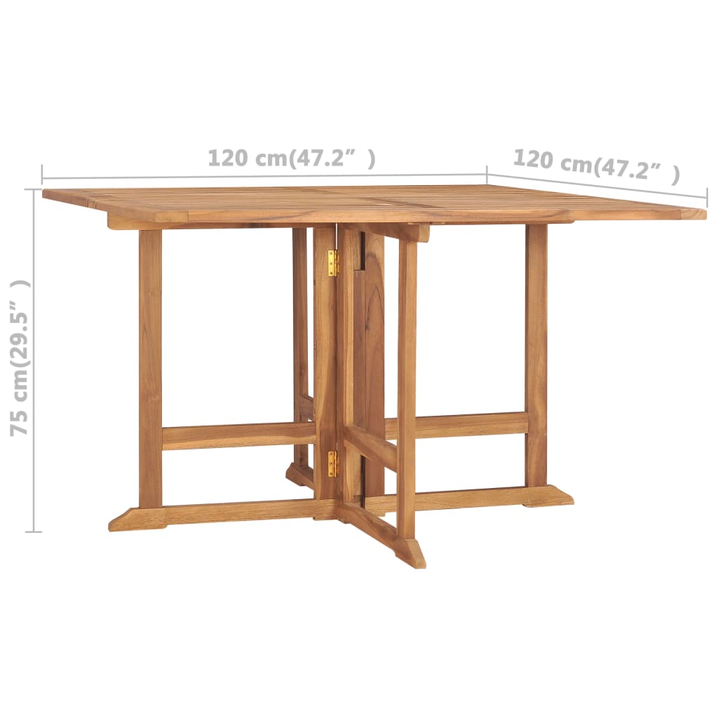 Sulankstomas sodo stalas, 120x120x75cm, tikmedžio masyvas