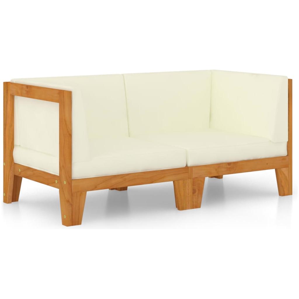 Dvivietė sofa su kreminėmis pagalvėlėmis, akacijos masyvas