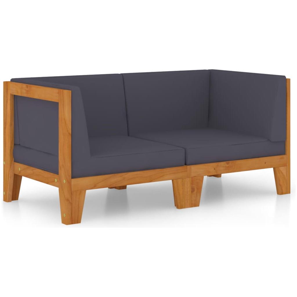 Dvivietė sofa su pilkomis pagalvėlėmis, akacijos masyvas