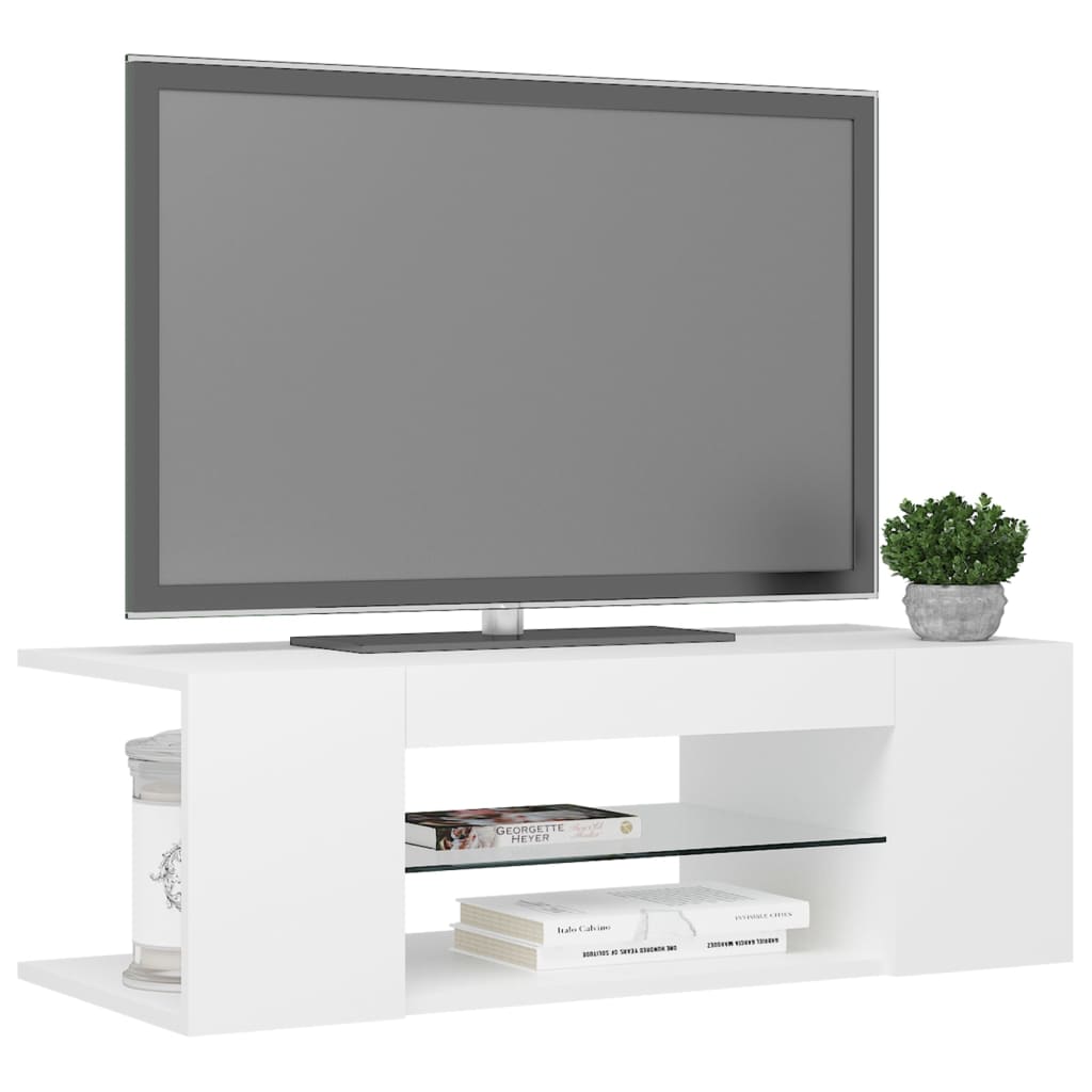 Televizoriaus spintelė su LED apšvietimu, balta, 90x39x30cm