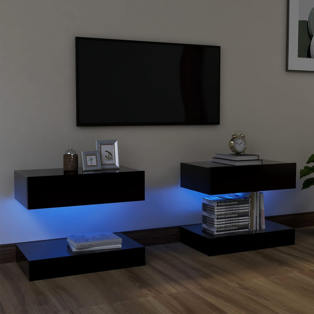 Televizoriaus spintelės su LED apšvietimu, 2vnt., juodos, 60x35cm