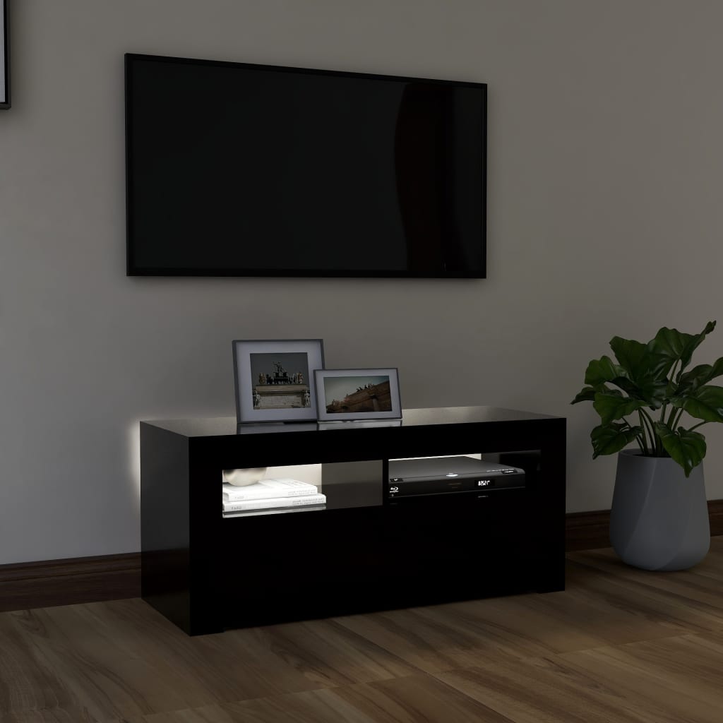 Televizoriaus spintelė su LED apšvietimu, juoda, 90x35x40cm