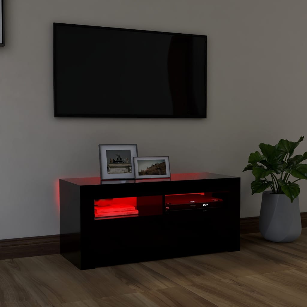 Televizoriaus spintelė su LED apšvietimu, juoda, 90x35x40cm