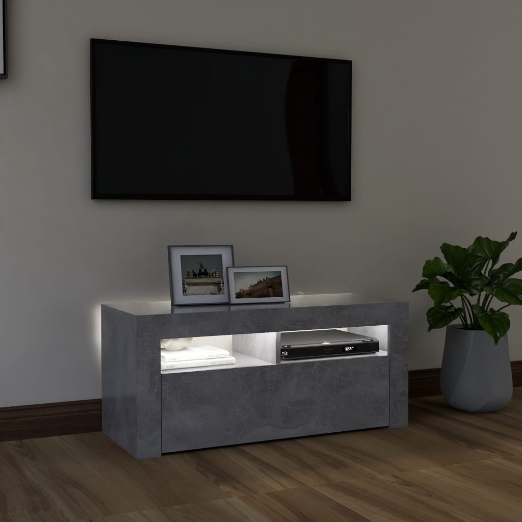 TV spintelė su LED apšvietimu, betono pilka, 90x35x40cm