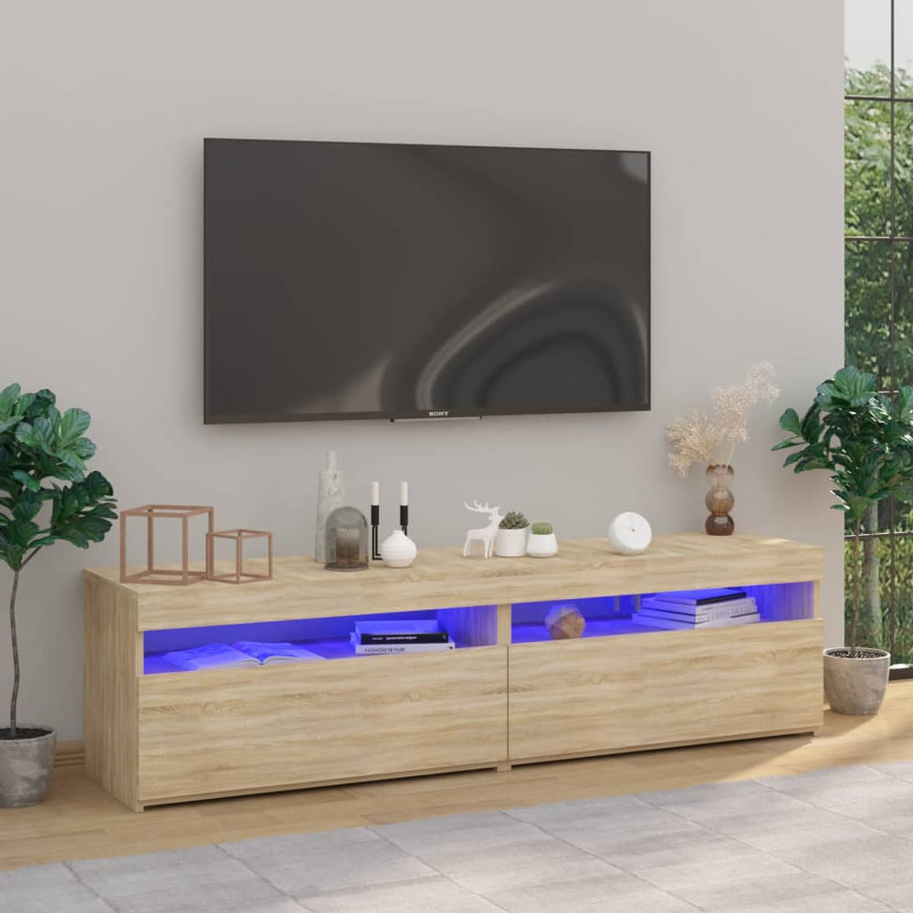 Televizoriaus spintelės su LED, 2vnt., ąžuolo, 75x35x40cm