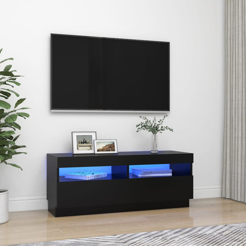 Televizoriaus spintelė su LED apšvietimu, juoda, 100x35x40cm