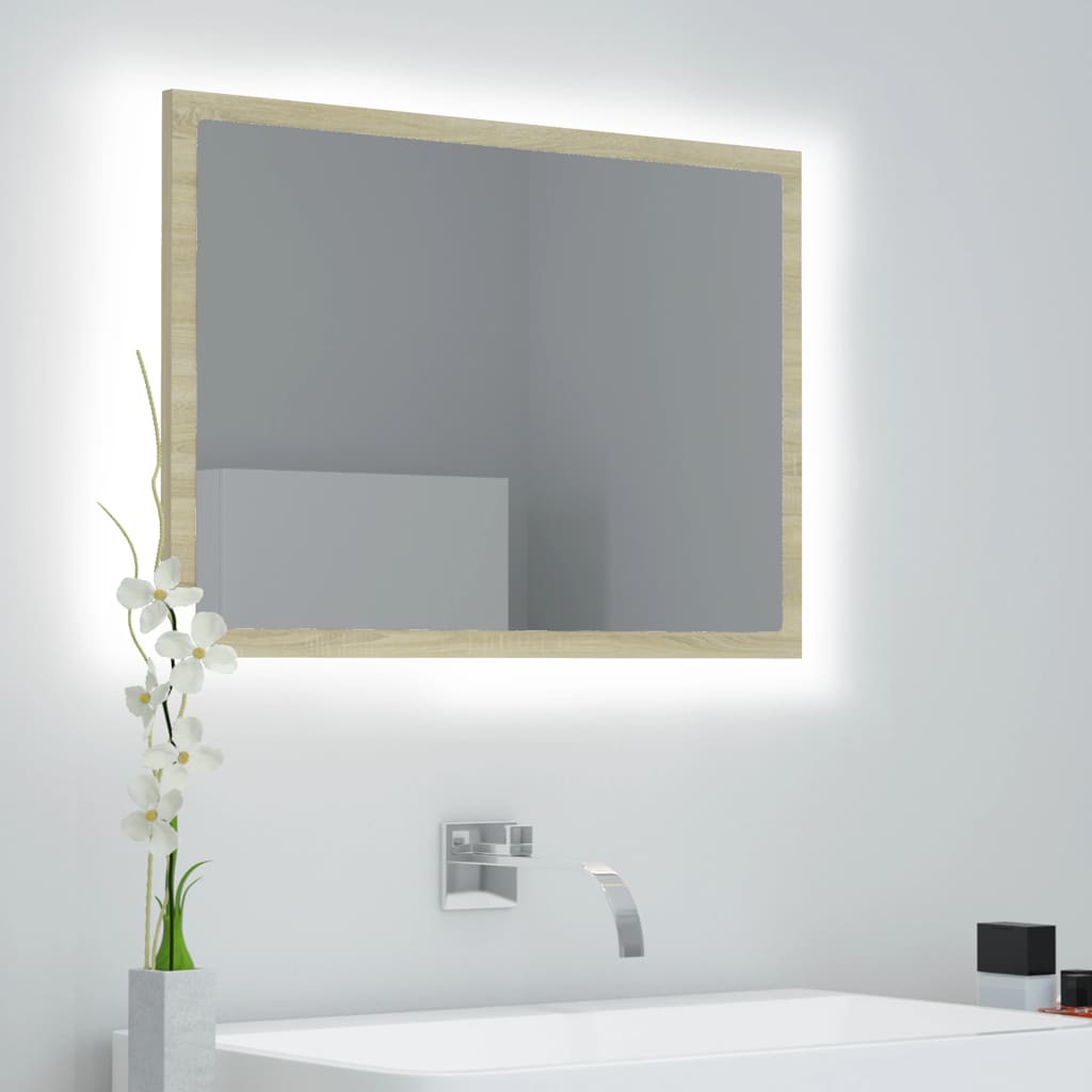 Vonios veidrodis su LED apšvietimu, ąžuolo, 60x8,5x37cm, MDP