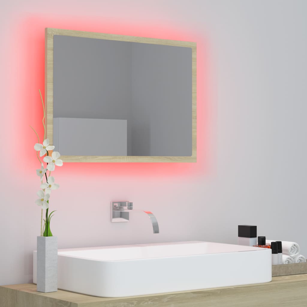 Vonios veidrodis su LED apšvietimu, ąžuolo, 60x8,5x37cm, MDP