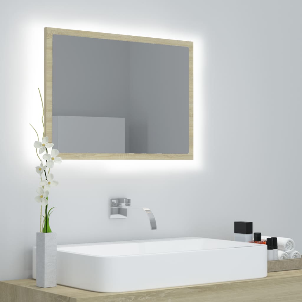 Vonios veidrodis su LED apšvietimu, ąžuolo, 60x8,5x37cm, MDP