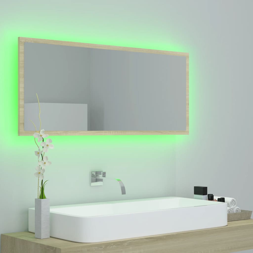 Vonios veidrodis su LED, sonoma ąžuolo, 90x8,5x37cm, MDP