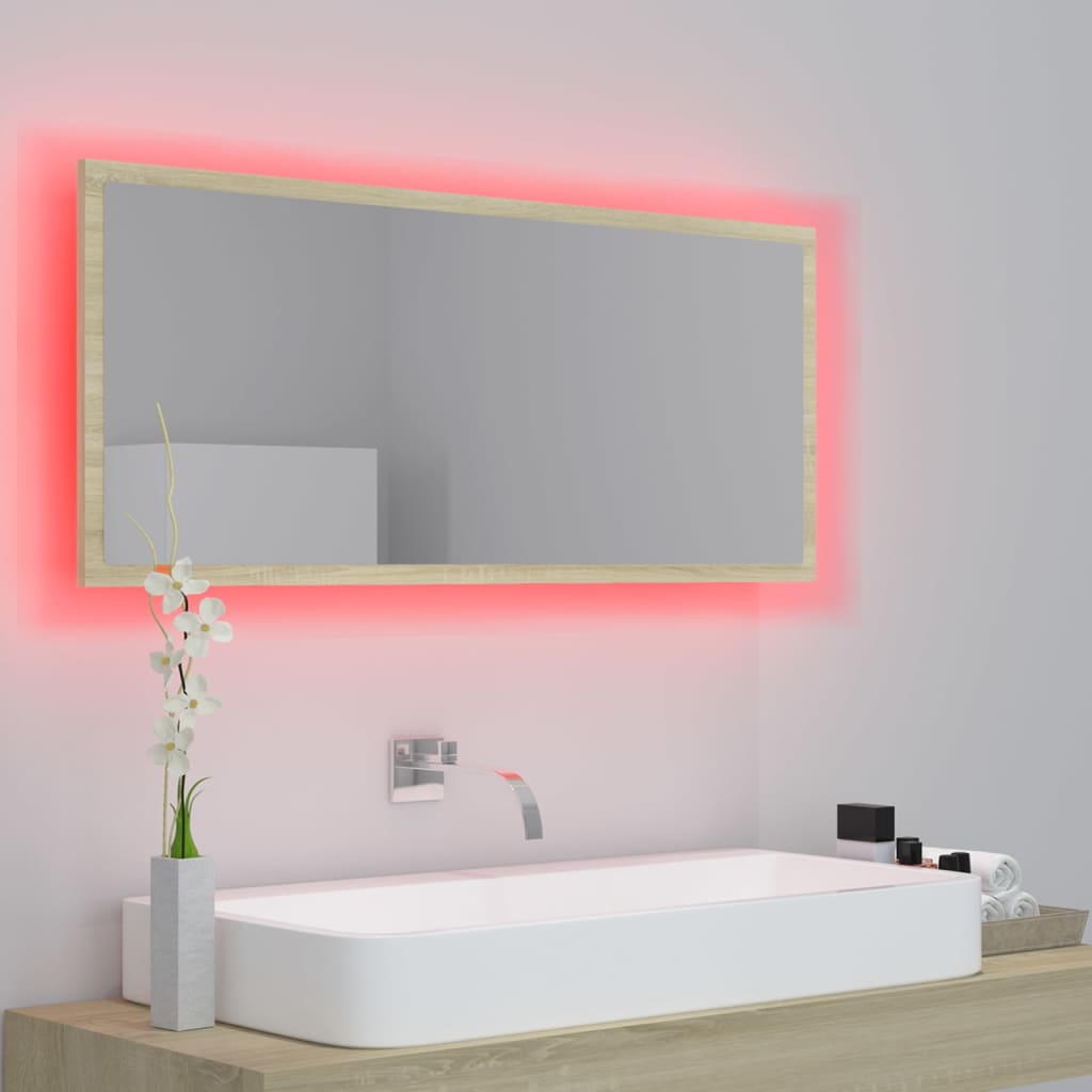 Vonios veidrodis su LED, sonoma ąžuolo, 90x8,5x37cm, MDP