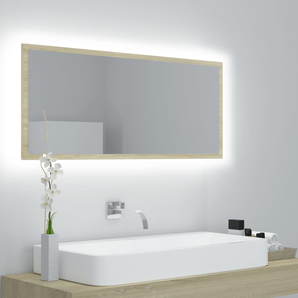 Vonios veidrodis su LED, sonoma ąžuolo, 90x8,5x37cm, MDP