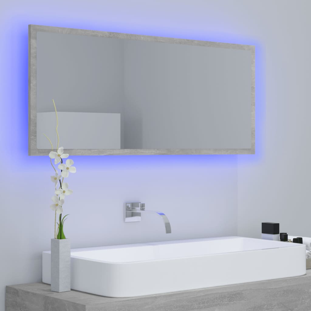 Vonios veidrodis su LED, betono pilka, 100x8,5x37 cm, MDP