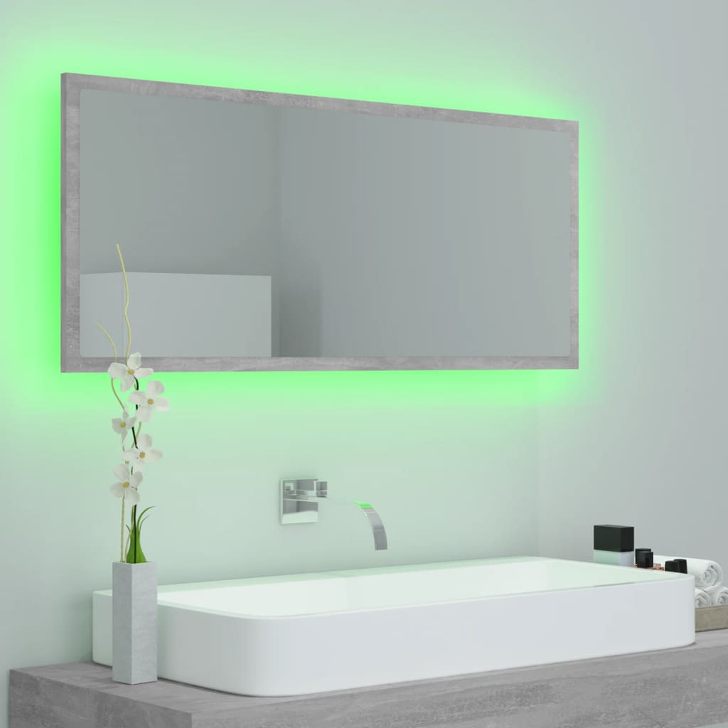 Vonios veidrodis su LED, betono pilka, 100x8,5x37 cm, MDP
