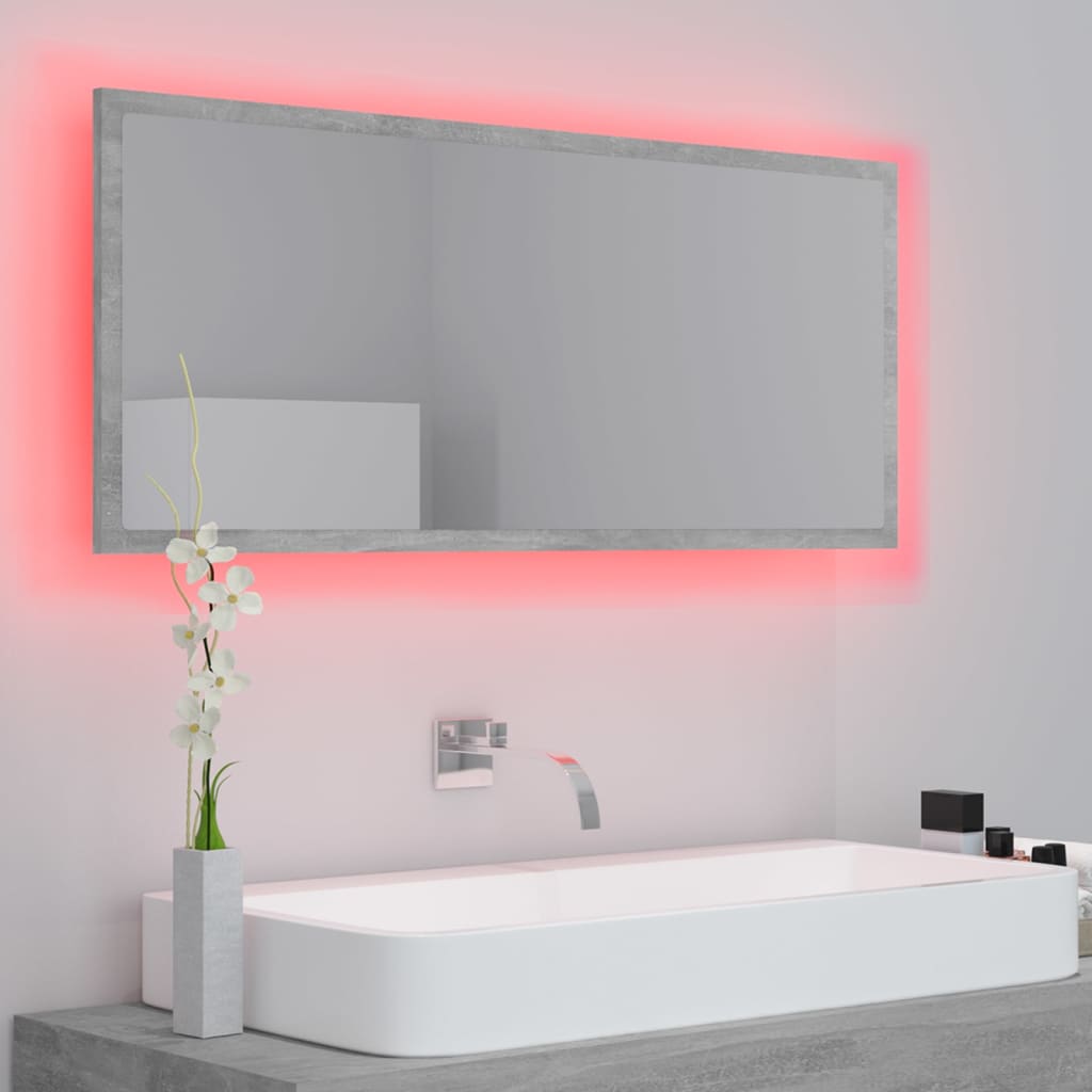 Vonios veidrodis su LED, betono pilka, 100x8,5x37 cm, MDP