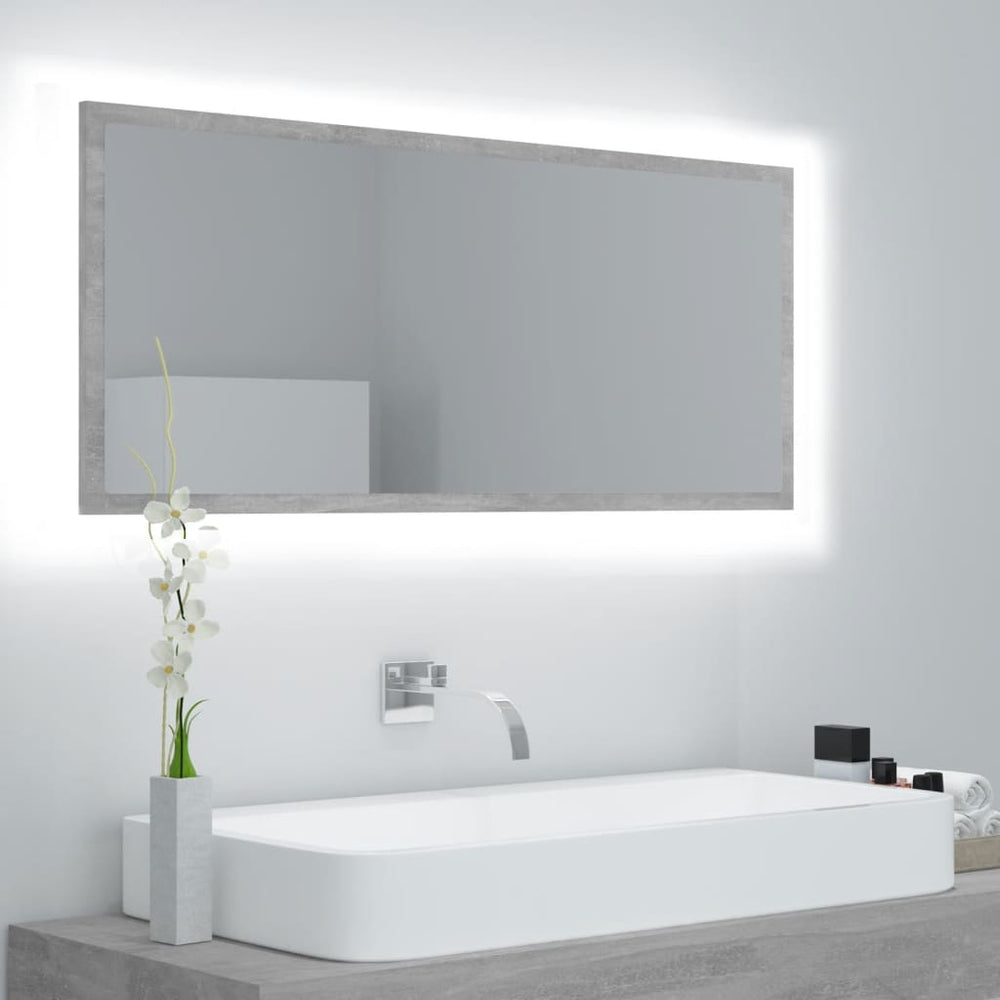 Vonios veidrodis su LED, betono pilka, 100x8,5x37 cm, MDP