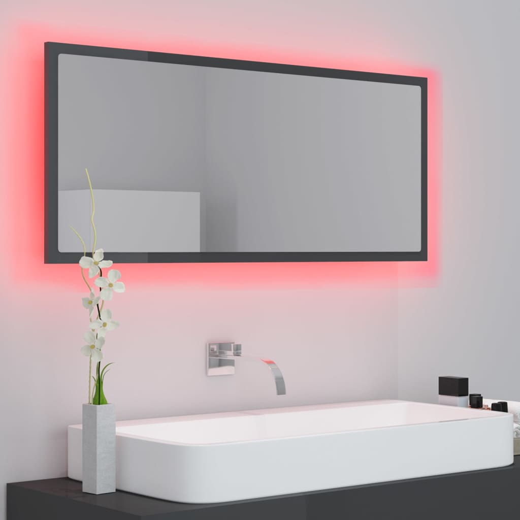 Vonios veidrodis su LED, blizgi pilka, 100x8,5x37cm, MDP