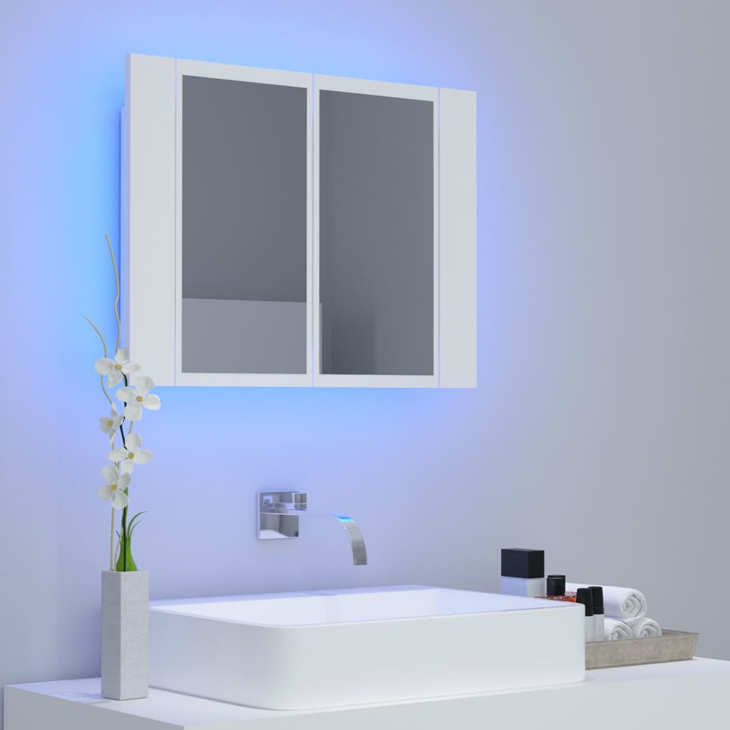 Veidrodinė vonios spintelė su LED apšvietimu, balta, 60x12x45cm
