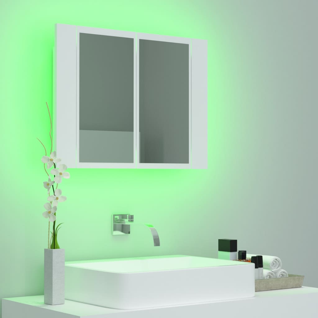 Veidrodinė vonios spintelė su LED apšvietimu, balta, 60x12x45cm
