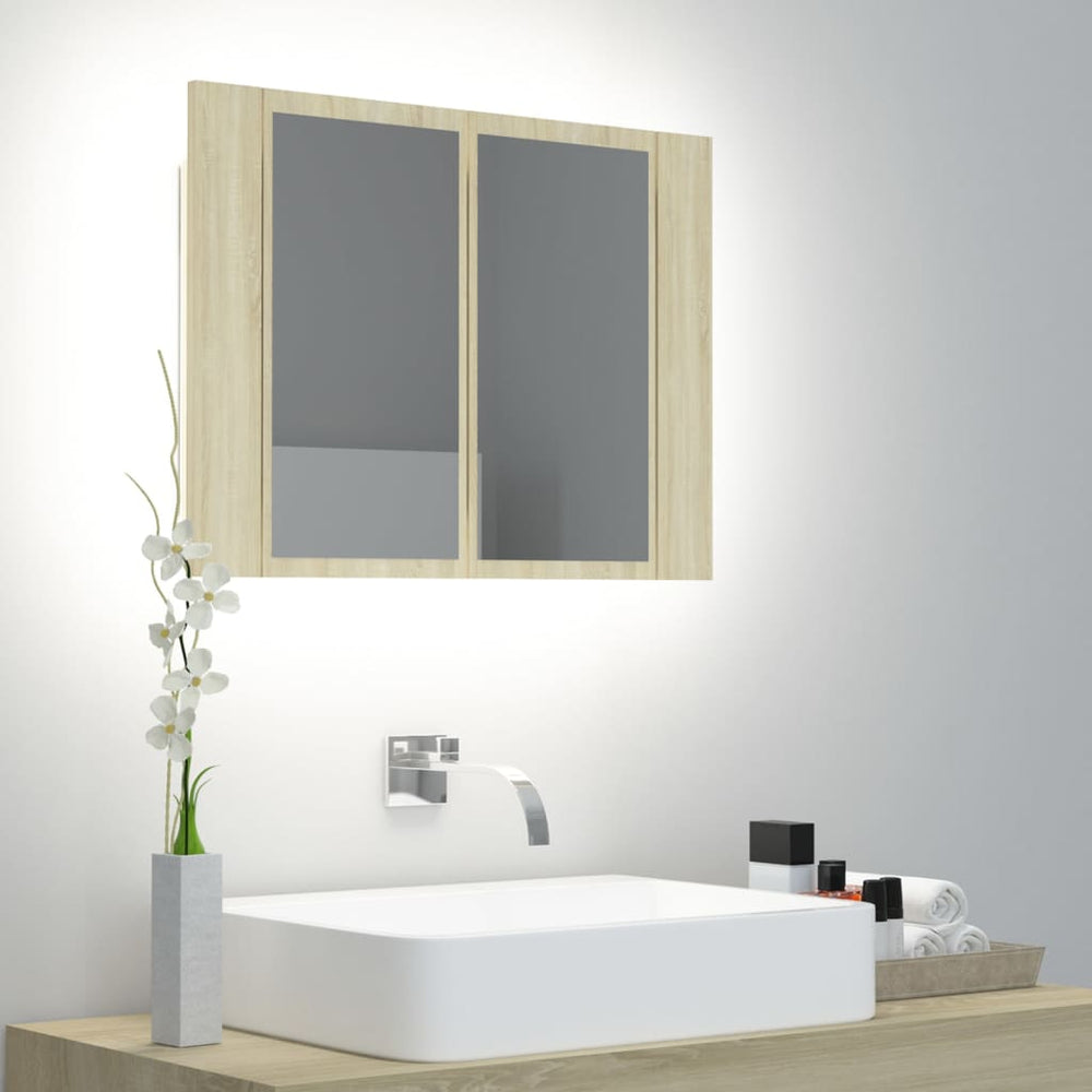 Veidrodinė vonios spintelė su LED, ąžuolo, 60x12x45cm