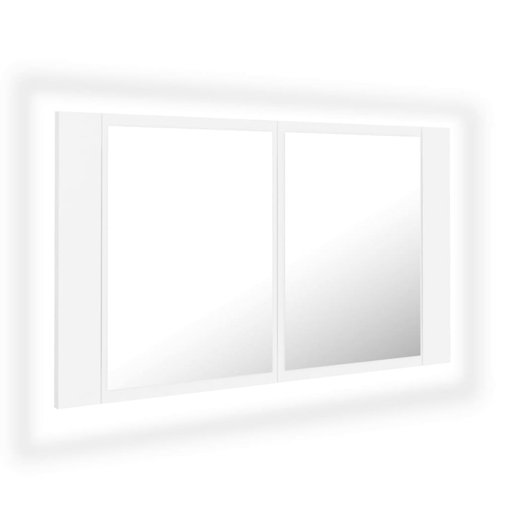 Veidrodinė vonios spintelė su LED apšvietimu, balta, 80x12x45cm