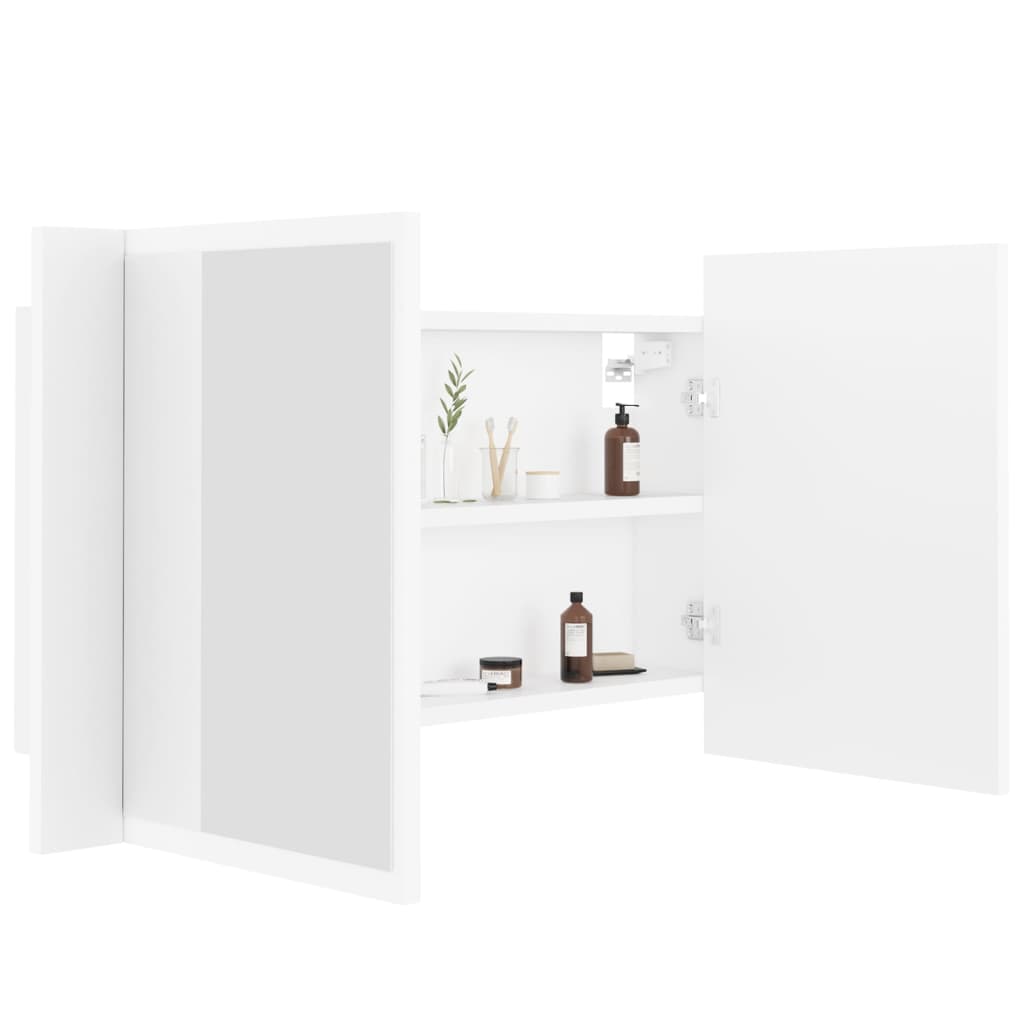 Veidrodinė vonios spintelė su LED apšvietimu, balta, 80x12x45cm
