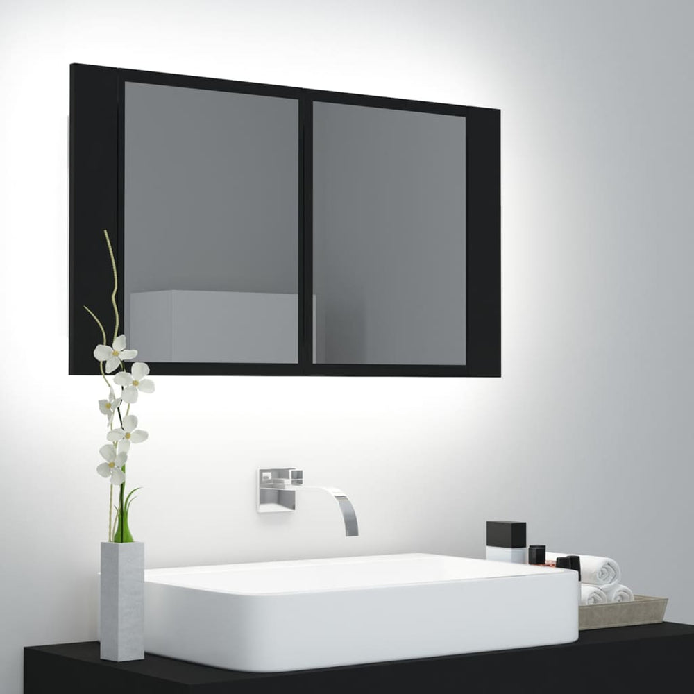 Veidrodinė vonios spintelė su LED apšvietimu, juoda, 80x12x45cm