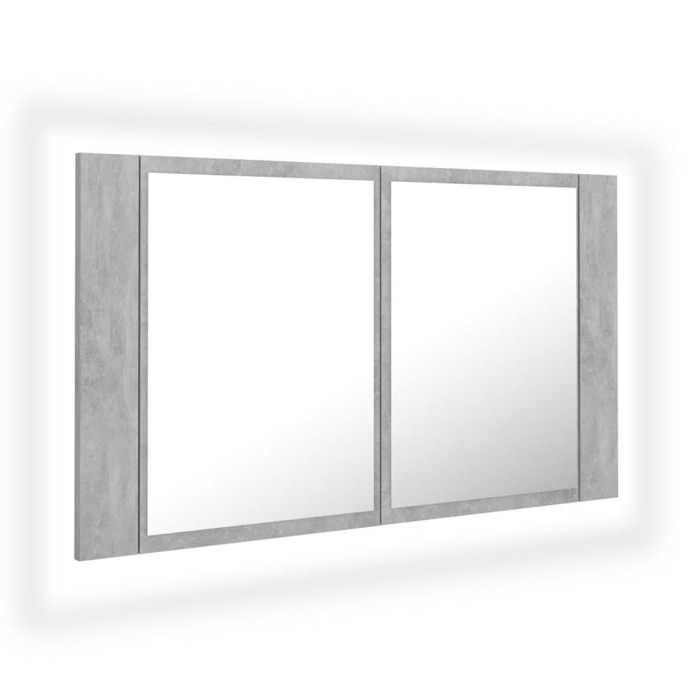 Veidrodinė vonios spintelė su LED, betono pilka, 80x12x45cm