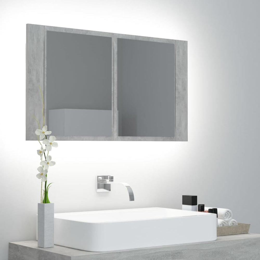 Veidrodinė vonios spintelė su LED, betono pilka, 80x12x45cm
